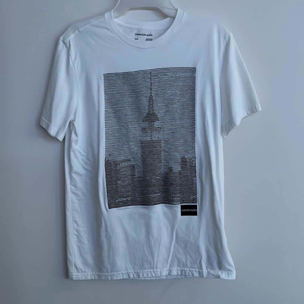 White Calvin Klein Shirt with Picture of a City